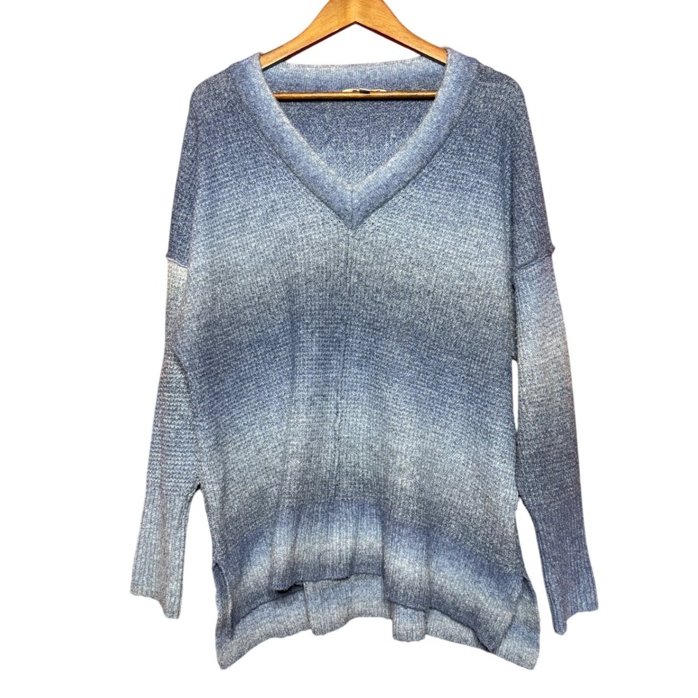 Terra‎ & Sky Sweater Women 2X Blue White Ombre V-Neck Tunic Drop Shoulder